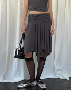 Motel Rocks Co-Ords | Midi Skirts-Norali Waterfall Midi Skirt in Grey
