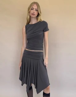 Motel Rocks Co-Ords | Midi Skirts-Norali Waterfall Midi Skirt in Grey