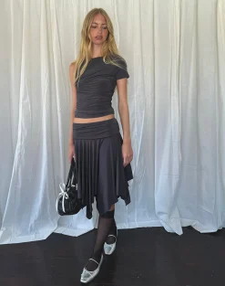 Motel Rocks Co-Ords | Midi Skirts-Norali Waterfall Midi Skirt in Grey
