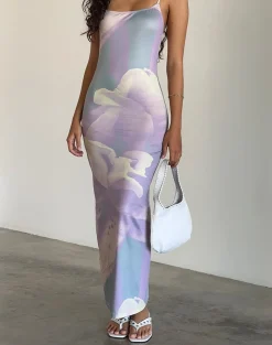 Motel Rocks Printed Dresses | Day Dresses-Norila Cami Maxi Dress in Slinky Orchid Petals Lilac SlinkyOrchidPetalsLilac