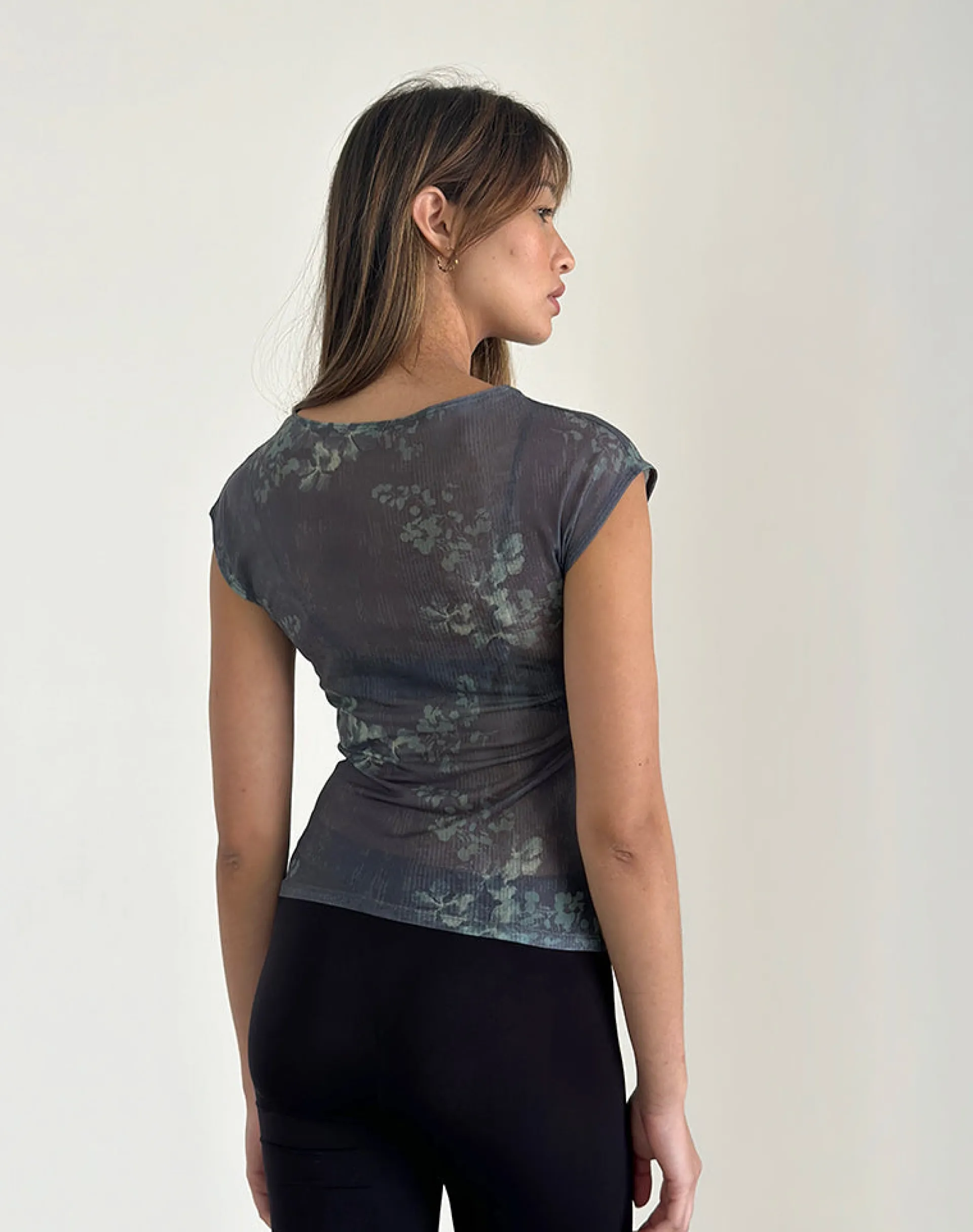 Motel Rocks Basic Tops | Printed Tops-Nova Mesh Top in Faded Botanical Green FadedBotanicalGreen