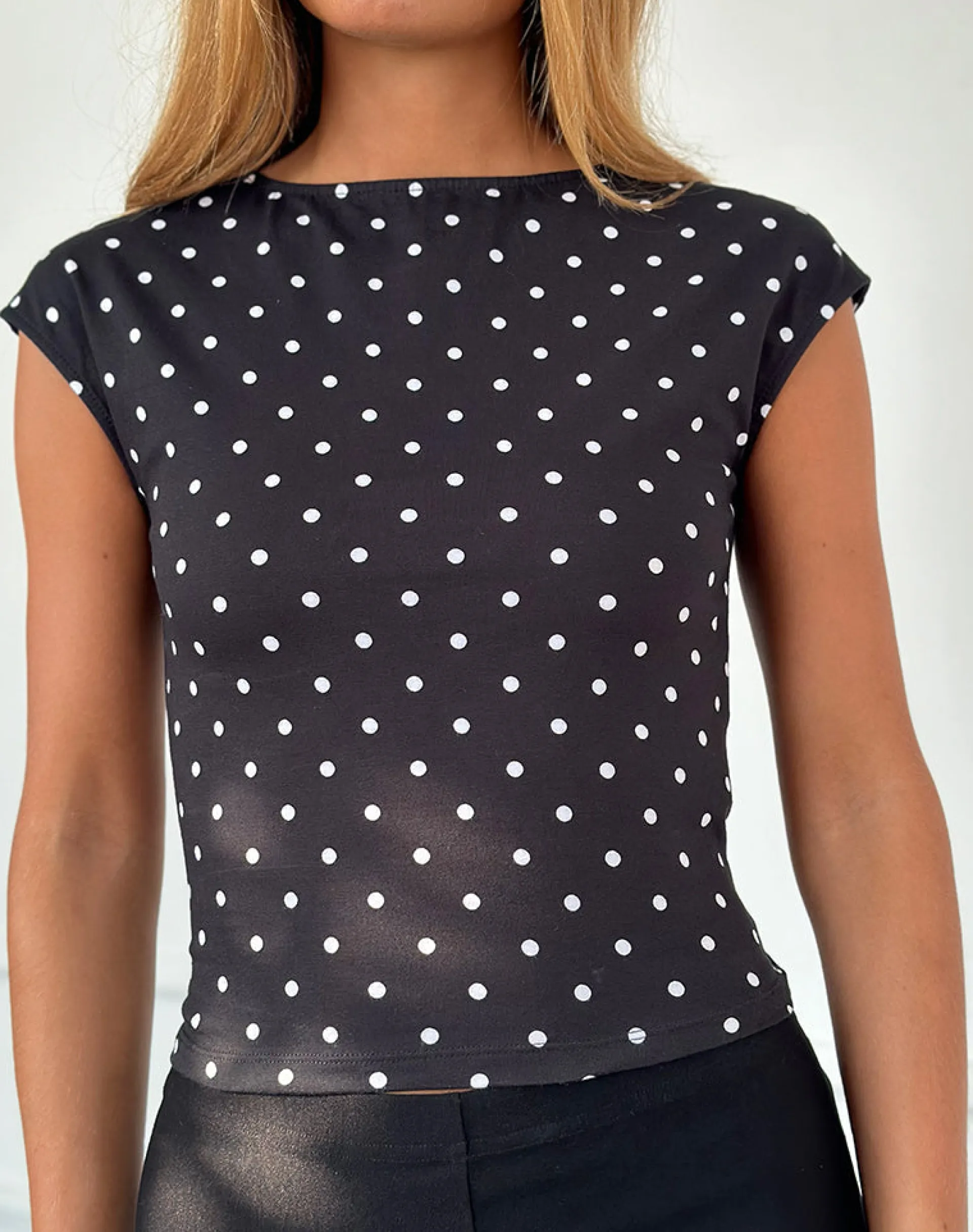 Motel Rocks Tees-Nova Top in Black Polka Jersey BlackPolkaJersey
