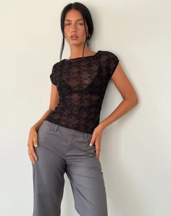 Motel Rocks Printed Tops-Nova Top in Black Queen of Heart Flock BlackQueenofHeartFlock