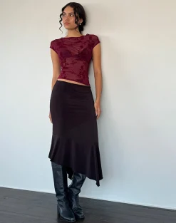 Motel Rocks Basic Tops | Printed Tops-Nova Top in Botanical Flower Maroon BotanicalFlowerMaroon
