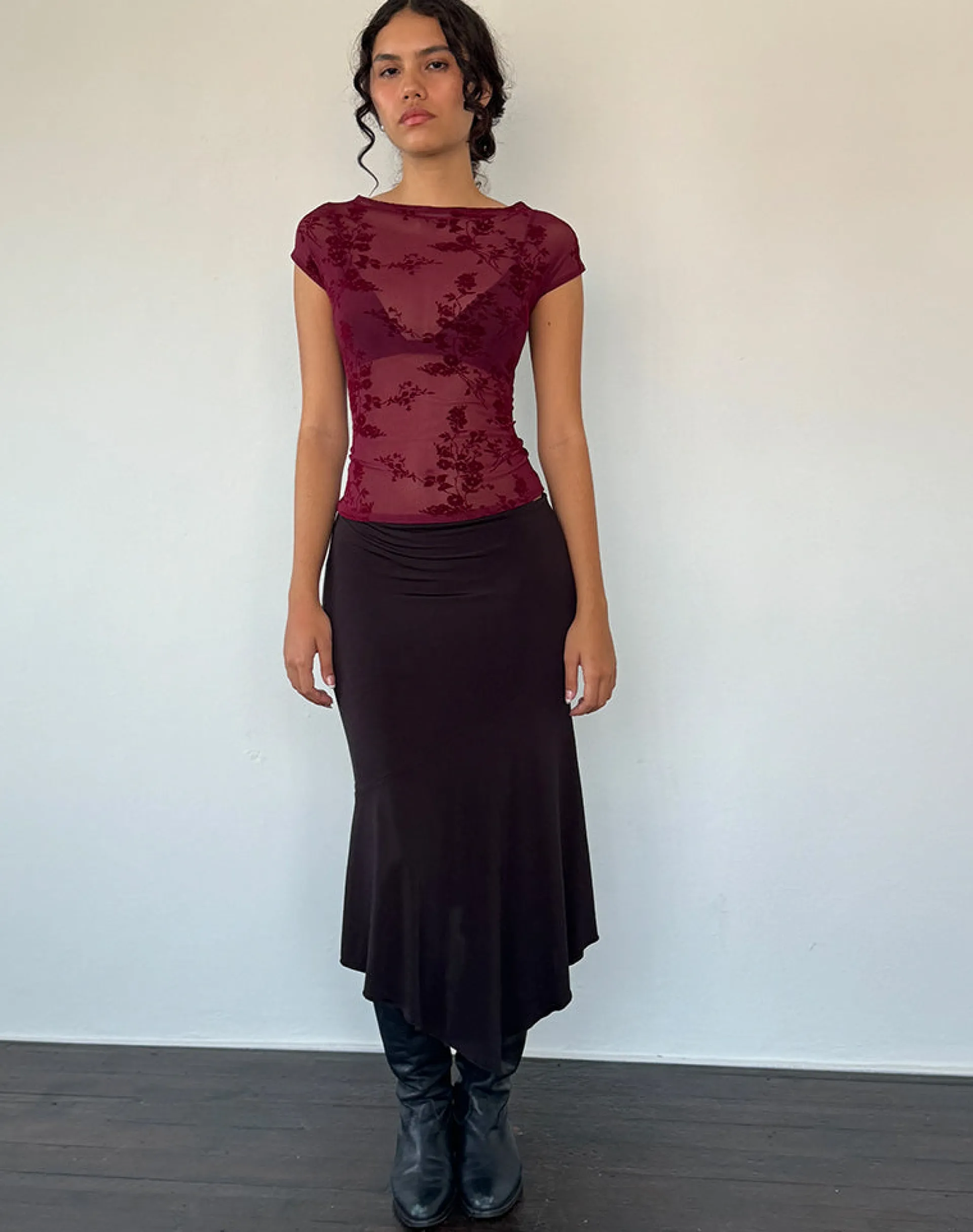 Motel Rocks Basic Tops | Printed Tops-Nova Top in Botanical Flower Maroon BotanicalFlowerMaroon