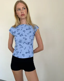 Motel Rocks Going Out Tops-Nova Top in Inky Blue Floral Mesh InkyBlueFloralMesh