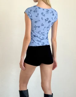 Motel Rocks Going Out Tops-Nova Top in Inky Blue Floral Mesh InkyBlueFloralMesh