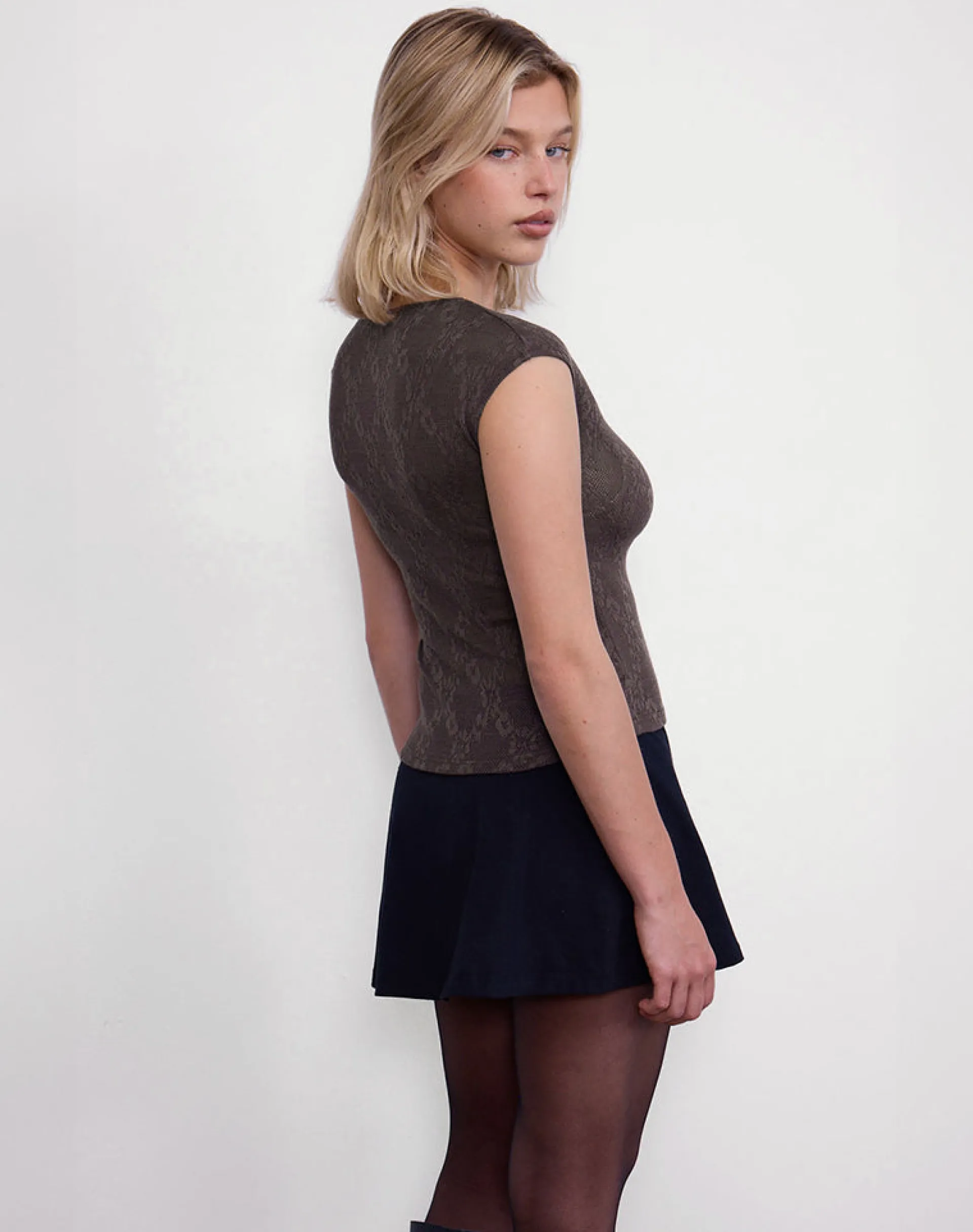 Motel Rocks Printed Tops-Nova Top in Jacquard Knit Brown JacquardKnitBrown