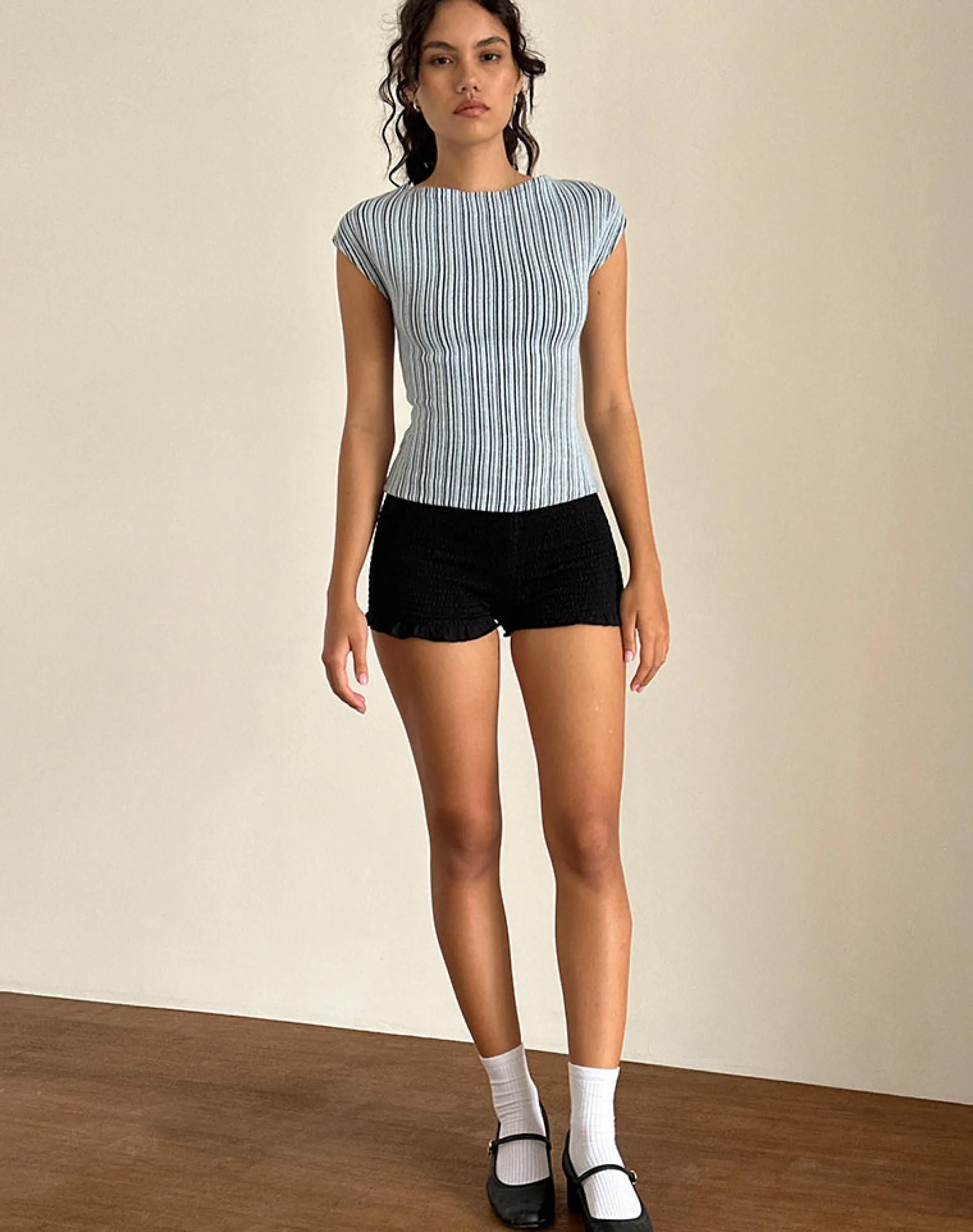 Motel Rocks Basic Tops | Printed Tops-Nova Top in Jersey Blue and Black Stripe JerseyBlueandBlackStripe