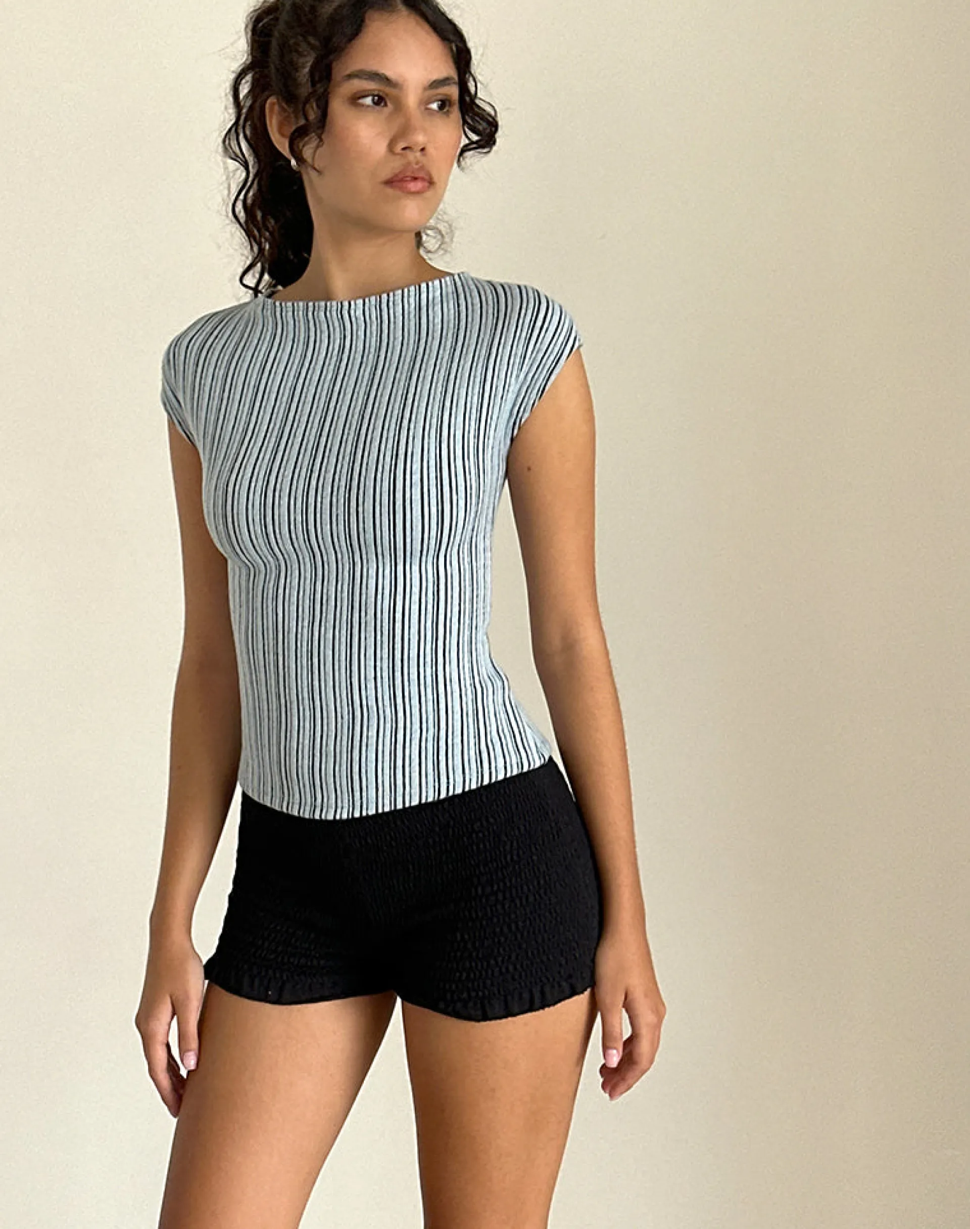 Motel Rocks Basic Tops | Printed Tops-Nova Top in Jersey Blue and Black Stripe JerseyBlueandBlackStripe