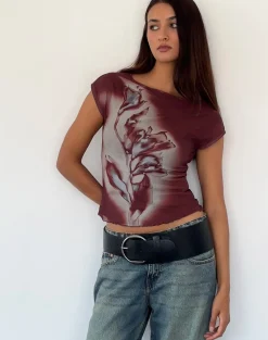 Motel Rocks Printed Tops-Nova Top in Lumen Mesh Brown LumenMeshBrown