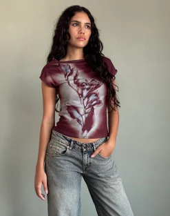 Motel Rocks Printed Tops-Nova Top in Lumen Mesh Brown LumenMeshBrown