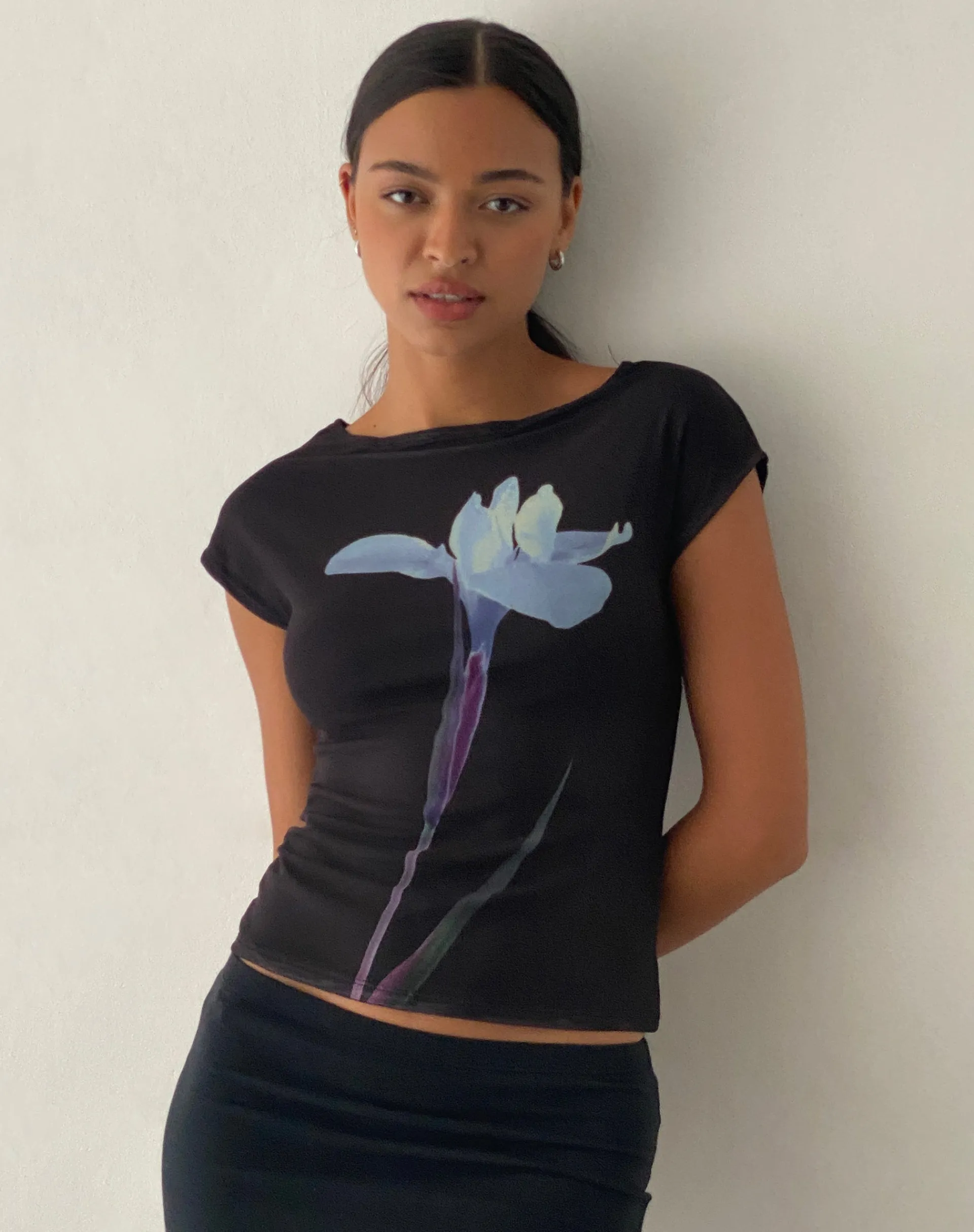 Motel Rocks Printed Tops-Nova Top in Mesh Navy Flower MeshNavyFlower