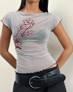 Motel Rocks Printed Tops | Going Out Tops-Nova Top in Mono Flower Flock Pale Grey MonoFlowerFlockPaleGrey
