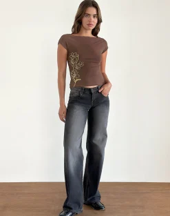 Motel Rocks Printed Tops | Going Out Tops-Nova Top in Mono Flower Flock Brown MonoFlowerFlockBrown