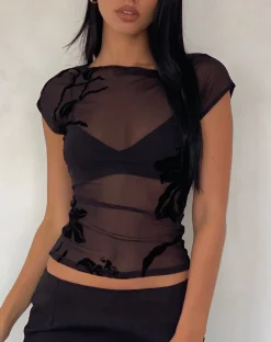 Motel Rocks Printed Tops | Going Out Tops-Nova Top in Orchids Flock Black orchidsflockblack