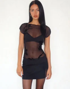 Motel Rocks Printed Tops | Going Out Tops-Nova Top in Orchids Flock Black orchidsflockblack
