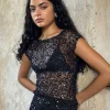 Motel Rocks Co-Ords | Sequin Tops-Nova Top in Sequin Mesh Black SequinMeshBlack