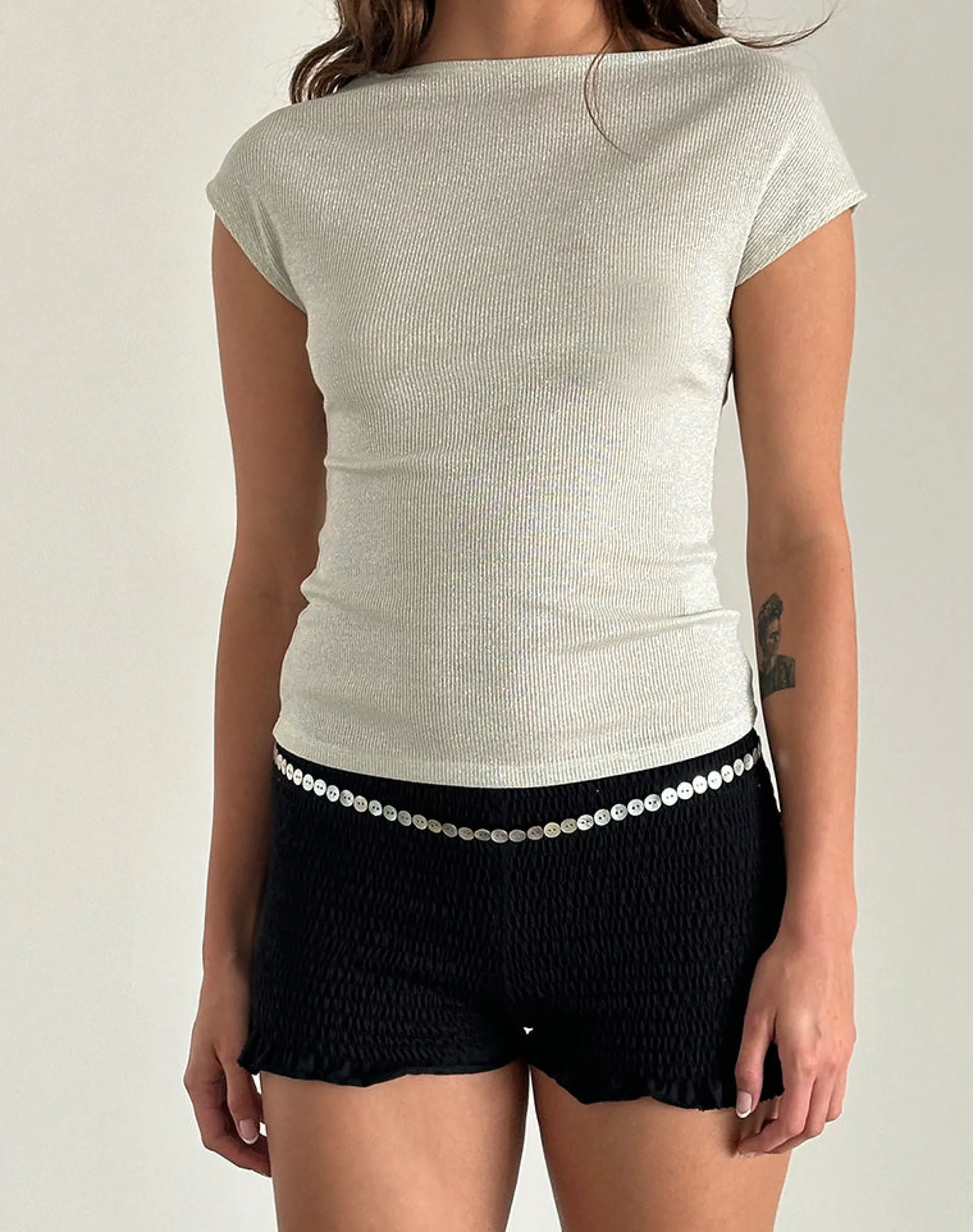 Motel Rocks Tees | Going Out Tops-Nova Top in Shimmer Rib Ivory ShimmerRibIvory