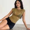 Motel Rocks Printed Tops | Tees-Nova Top in Textured Moss Green TexturedMossGreen