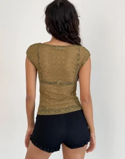Motel Rocks Printed Tops | Tees-Nova Top in Textured Moss Green TexturedMossGreen