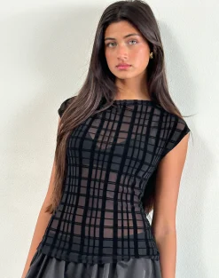 Motel Rocks Co-Ords-Nova Top in Tonal Check Flock Black TonalCheckFlockBlack