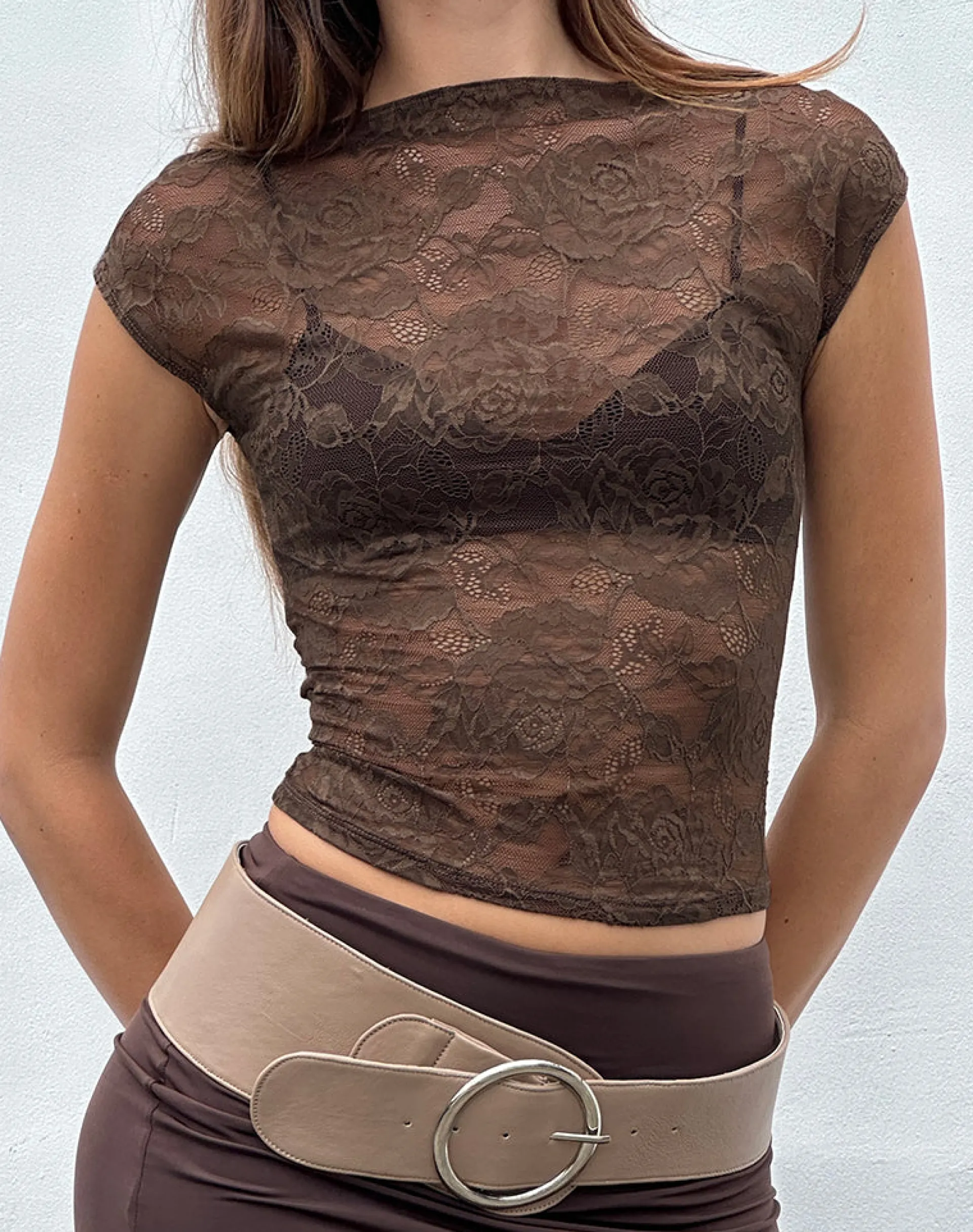 Motel Rocks Vest Tops | Lace Tops-Nova Unlined Lace Top in Dark Brown DarkBrown