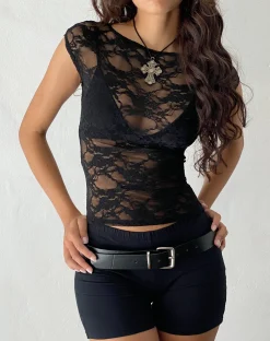 Motel Rocks Lace Tops | Going Out Tops-Nova Unlined Lace Top in black