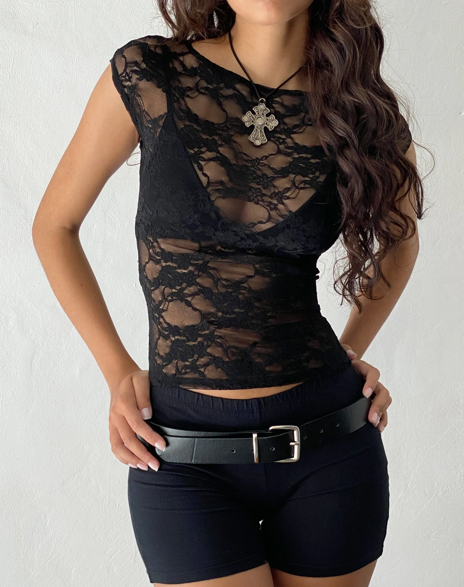 Motel Rocks Lace Tops | Going Out Tops-Nova Unlined Lace Top in black