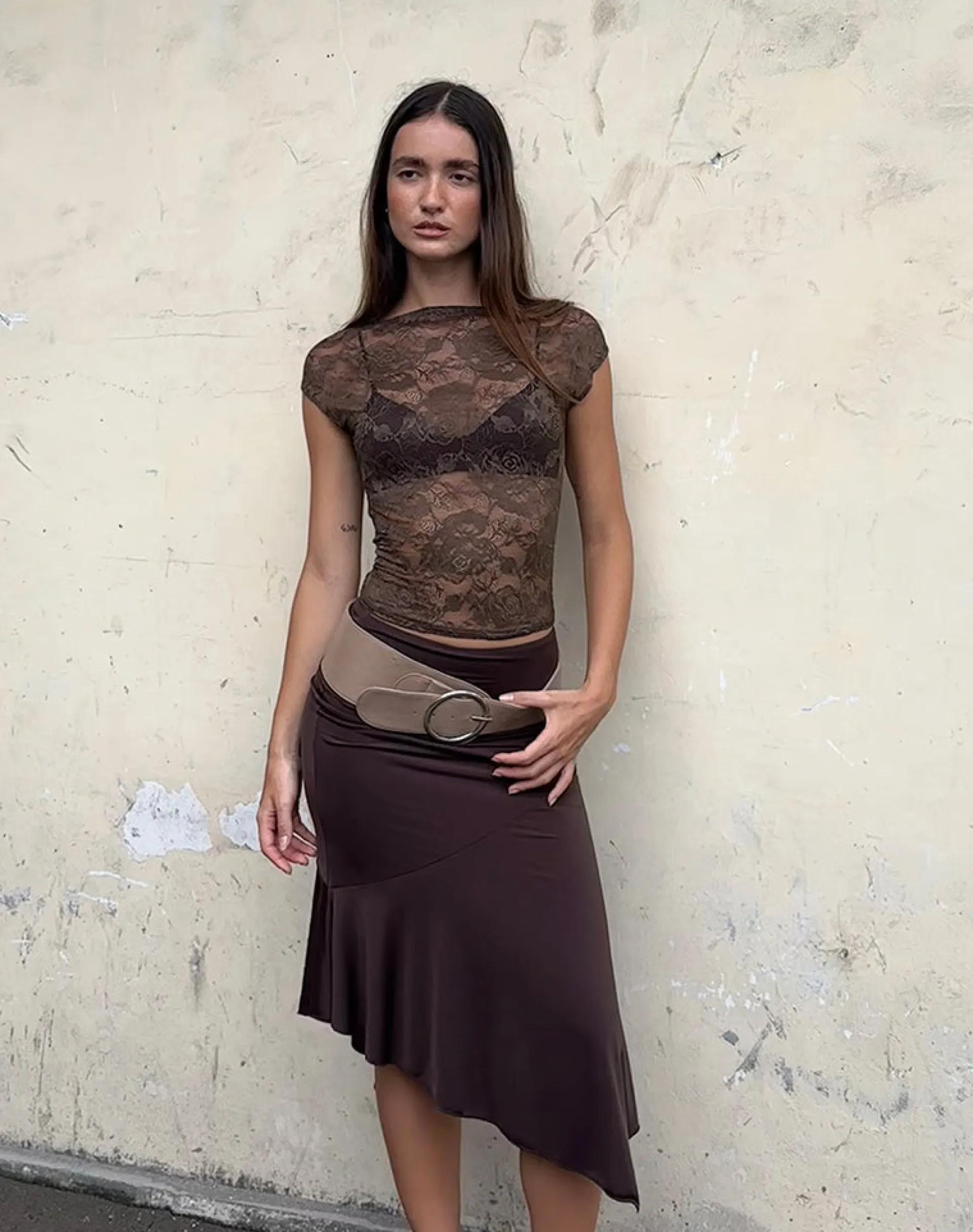 Motel Rocks Vest Tops | Lace Tops-Nova Unlined Lace Top in Dark Brown DarkBrown