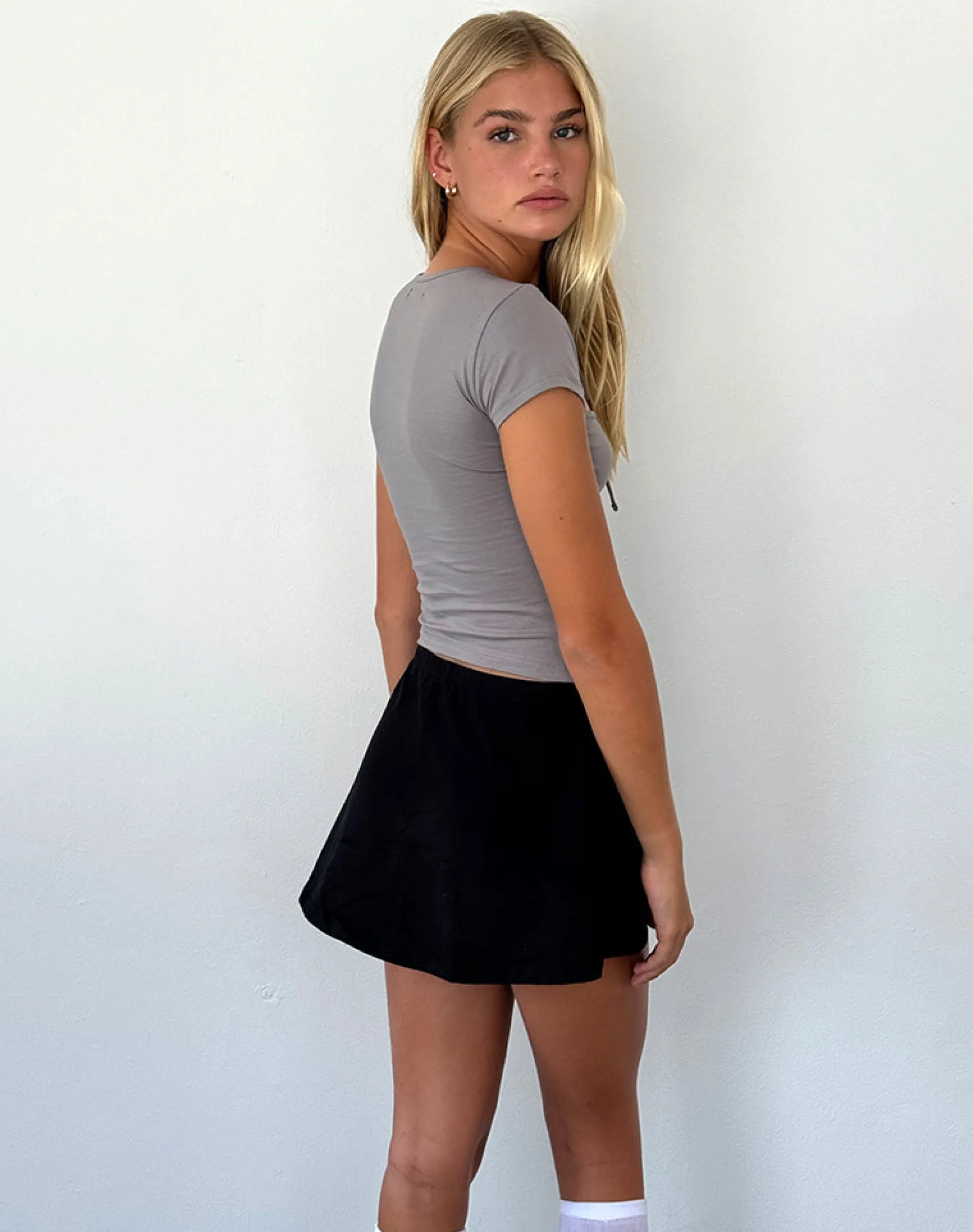 Motel Rocks Basic Tops | Going Out Tops-Novalie Tie Front Top in Elephant Grey ElephantGrey
