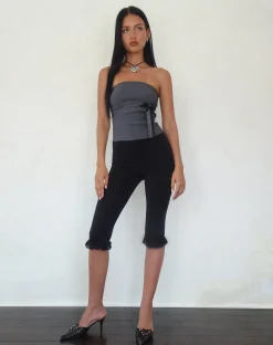 Motel Rocks Bandeau Tops-Novita Bow Detail Bandeau Top in Tailoring Charcoal Grey TailoringCharcoalGrey