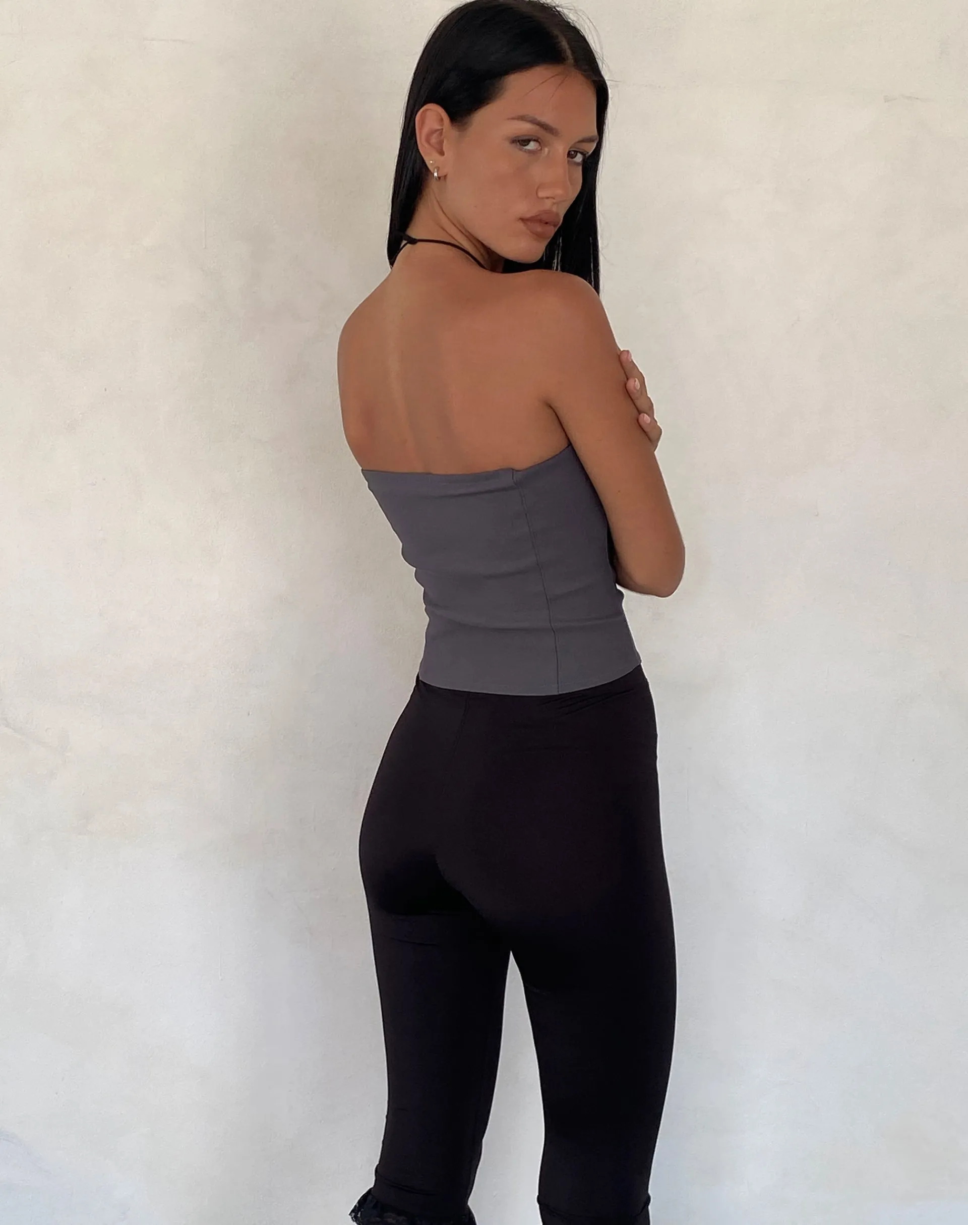 Motel Rocks Bandeau Tops-Novita Bow Detail Bandeau Top in Tailoring Charcoal Grey TailoringCharcoalGrey