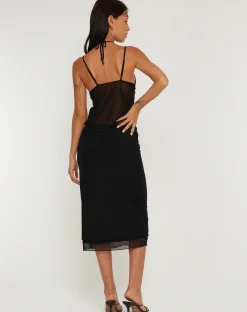 Motel Rocks Strappy Tops-Olgira Mesh Halterneck Vest Top in Black MeshBlack