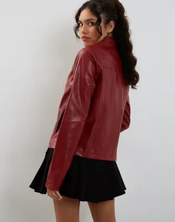 Motel Rocks Pu Jackets | Jackets-Olivia Jacket in PU Blood Red PUBloodRed