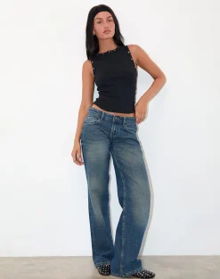 Motel Rocks Basic Tops | Vest Tops-Omari Eyelet Tank Top in Rib Black
