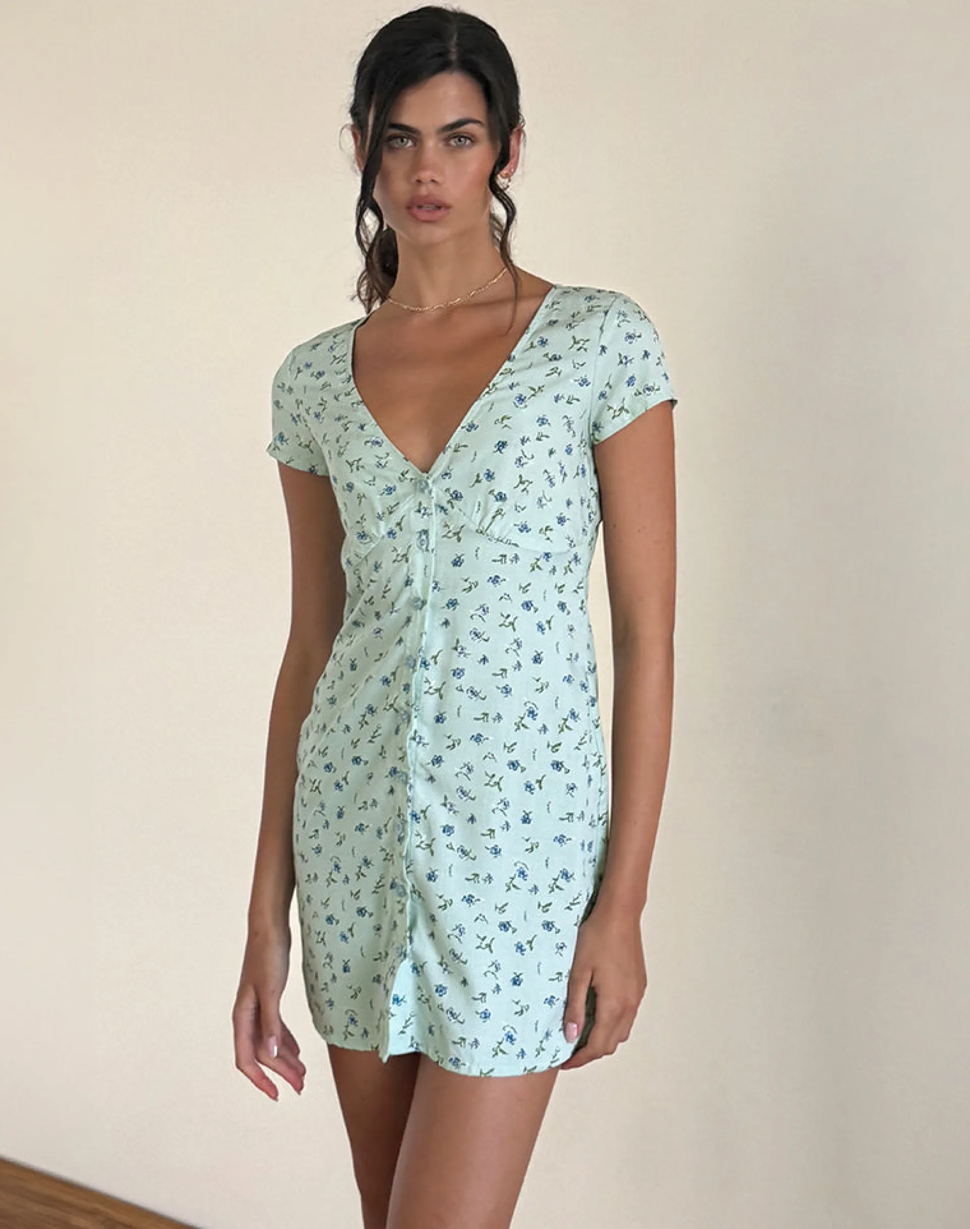 Motel Rocks Printed Dresses | Day Dresses-Omoni Dress In Pretty Petal Green PrettyPetalGreen