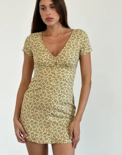 Motel Rocks Printed Dresses | Day Dresses-Omoni Dress in Washed Ditsy Yellow WashedDitsyYellow