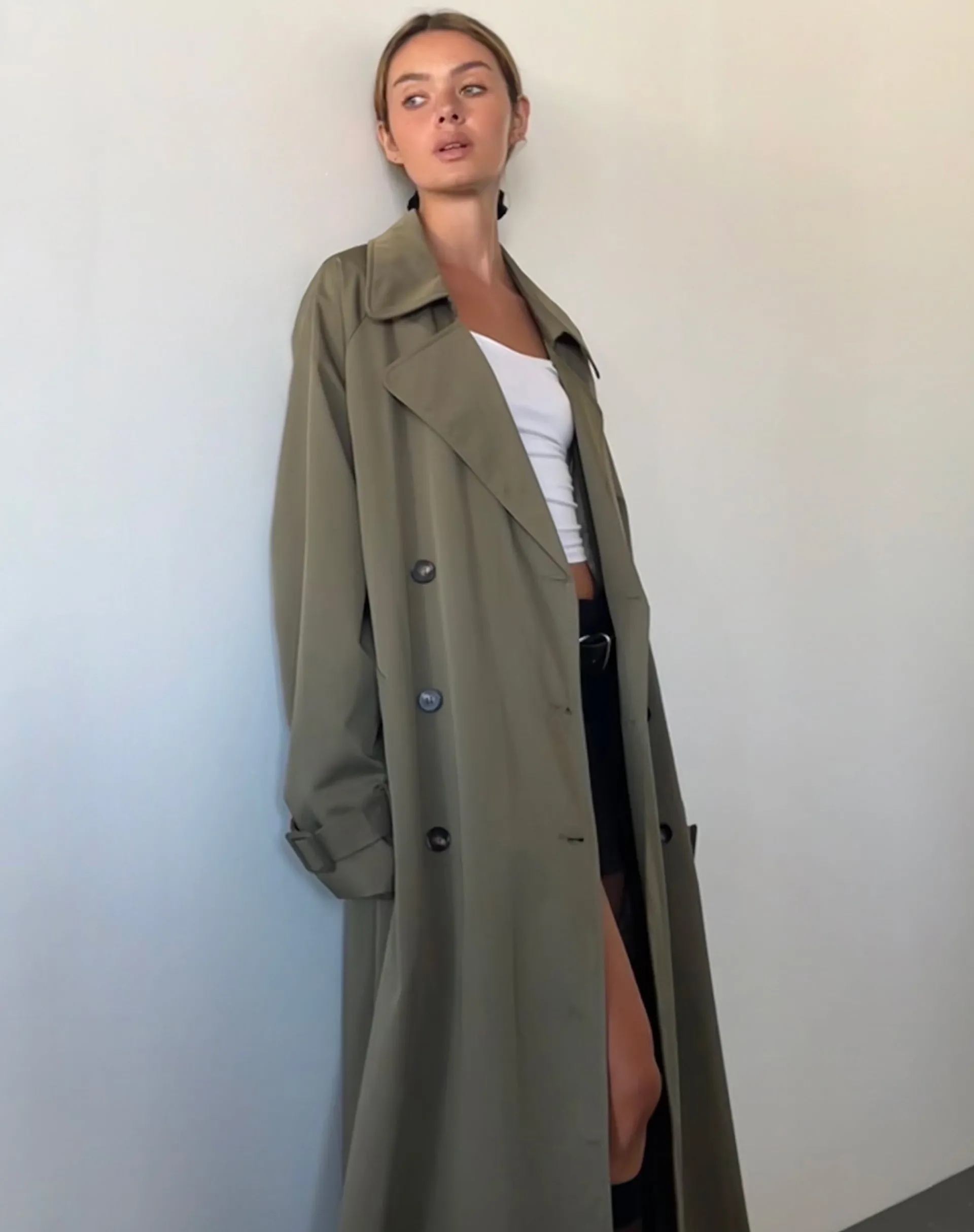 Motel Rocks Coats-Orcati Trench Coat in Khaki