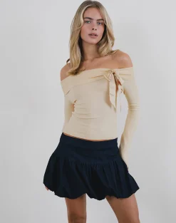 Motel Rocks Basic Tops | Long Sleeve Tops-Orianne Long Sleeve Bardot Top in Knit Buttercream KnitButtercream