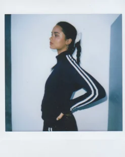 Motel Rocks Jumpers-Orion Zip Up Jumper in Navy with White Stripes and M Embroidery