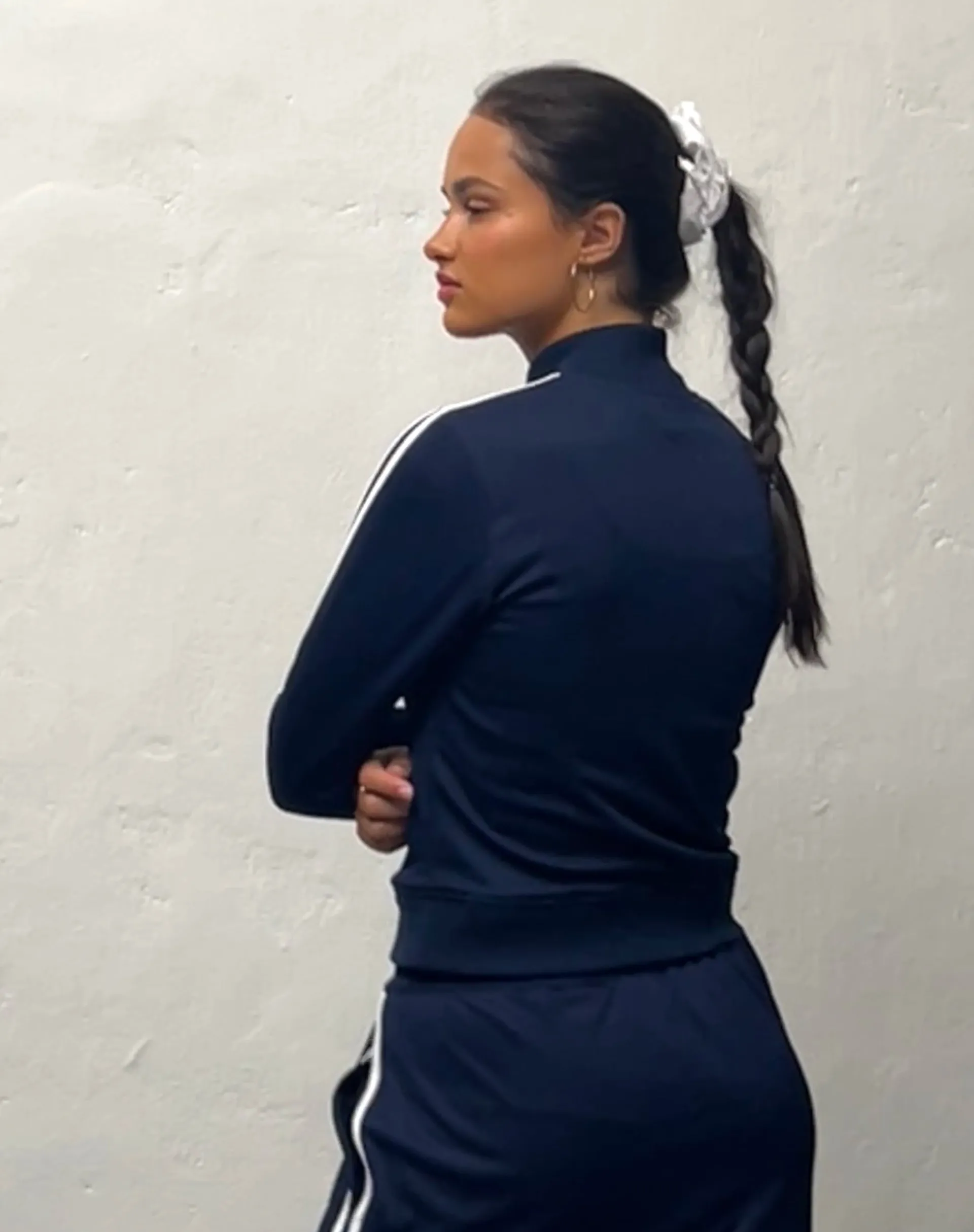 Motel Rocks Jumpers-Orion Zip Up Jumper in Navy with White Stripes and M Embroidery
