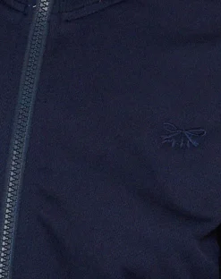 Motel Rocks Jumpers-Orion Zip Up Jumper in Navy with White Stripes and M Embroidery
