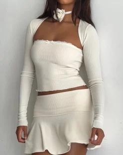 Motel Rocks Mini Skirts-Orla Micro Mini Rib Skirt in ivory