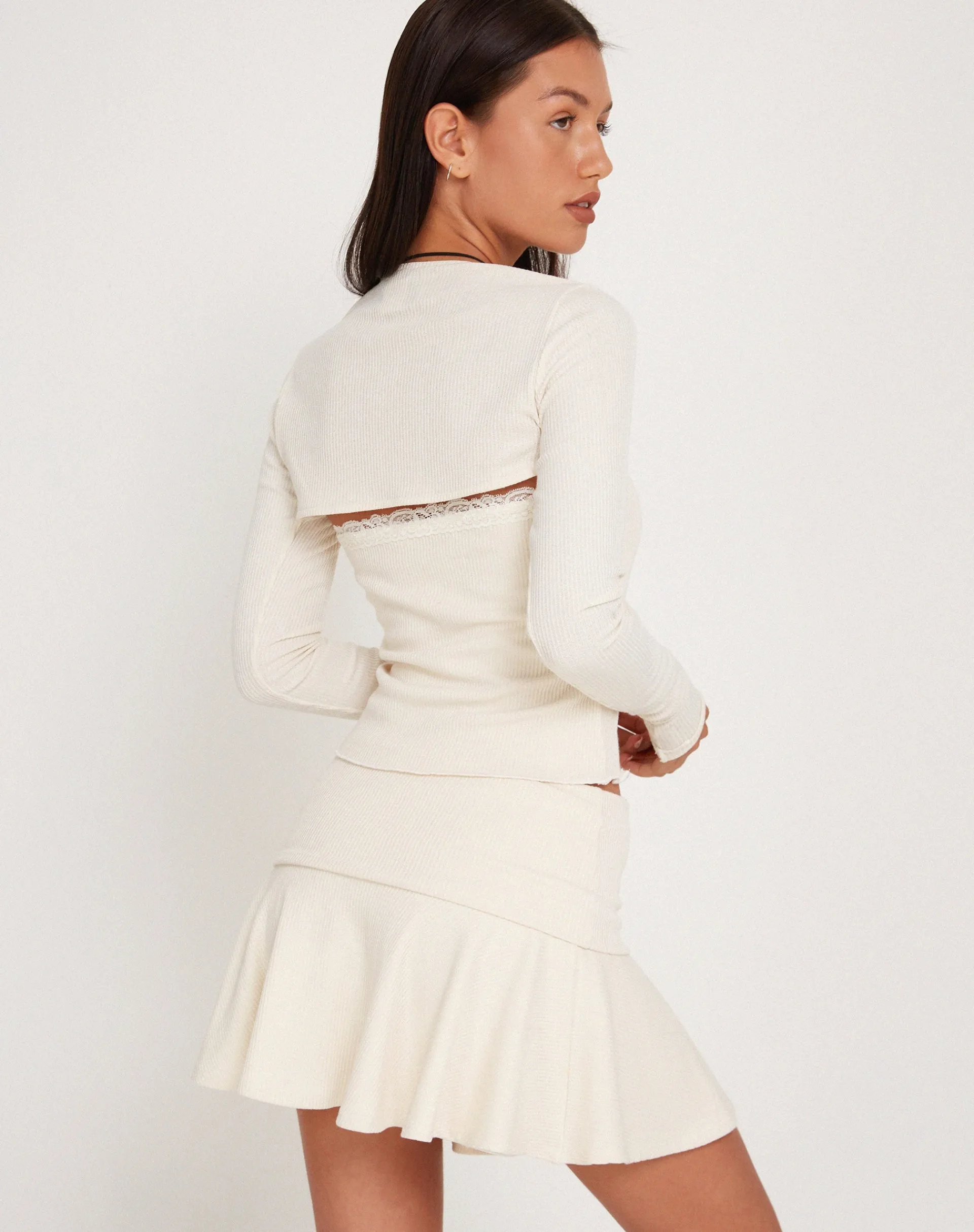Motel Rocks Mini Skirts-Orla Micro Mini Rib Skirt in ivory