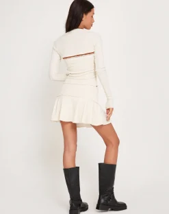 Motel Rocks Mini Skirts-Orla Micro Mini Rib Skirt in ivory
