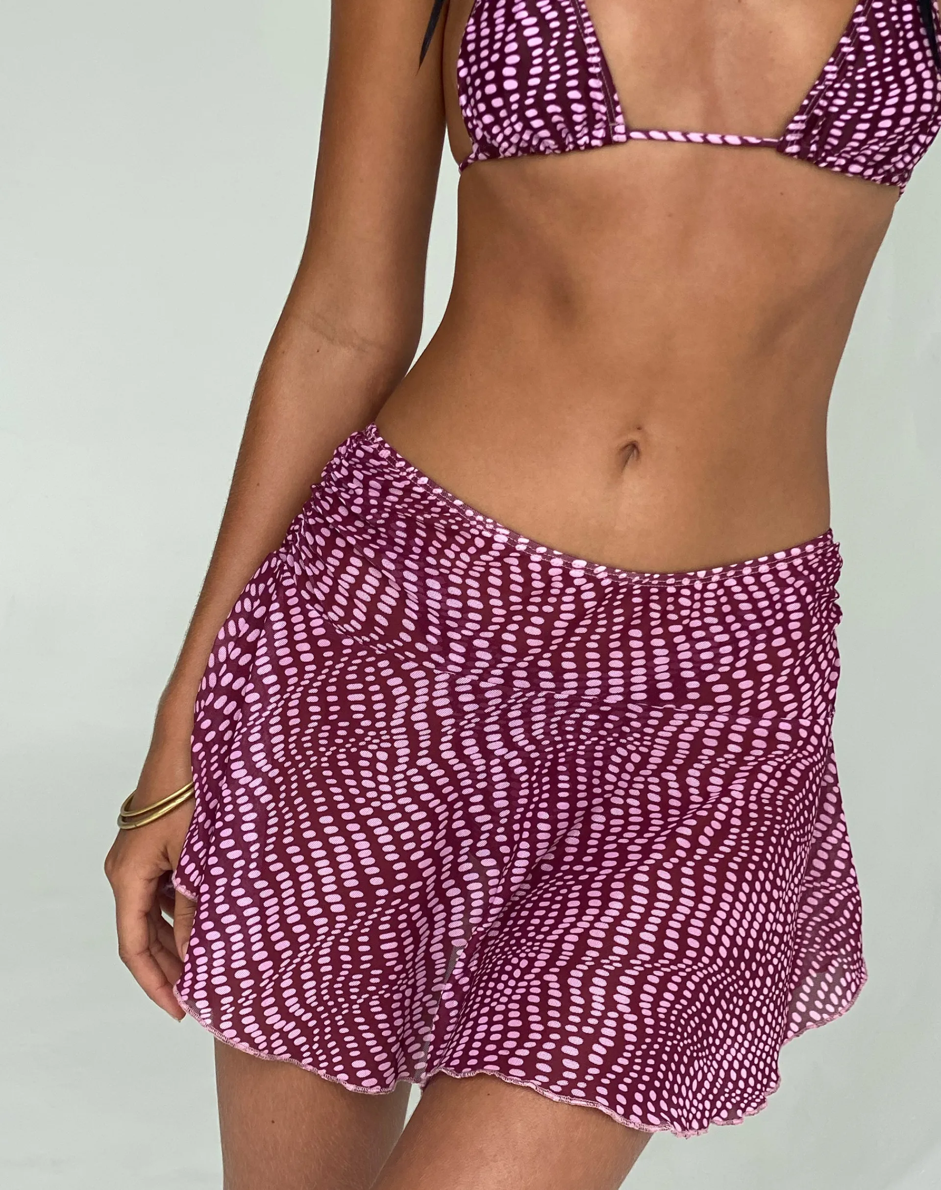 Motel Rocks Mini Skirts-Orla Mini Skirt in Mesh Purple Irregular Polka IrregularPolka