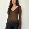 Motel Rocks Long Sleeve Tops-Orphee Long Sleeve Lace Top in Brown