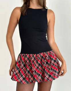 Motel Rocks Tailoring | Bodycon Dresses-Ortega Mini Dress in Black with Diagonal Check Red