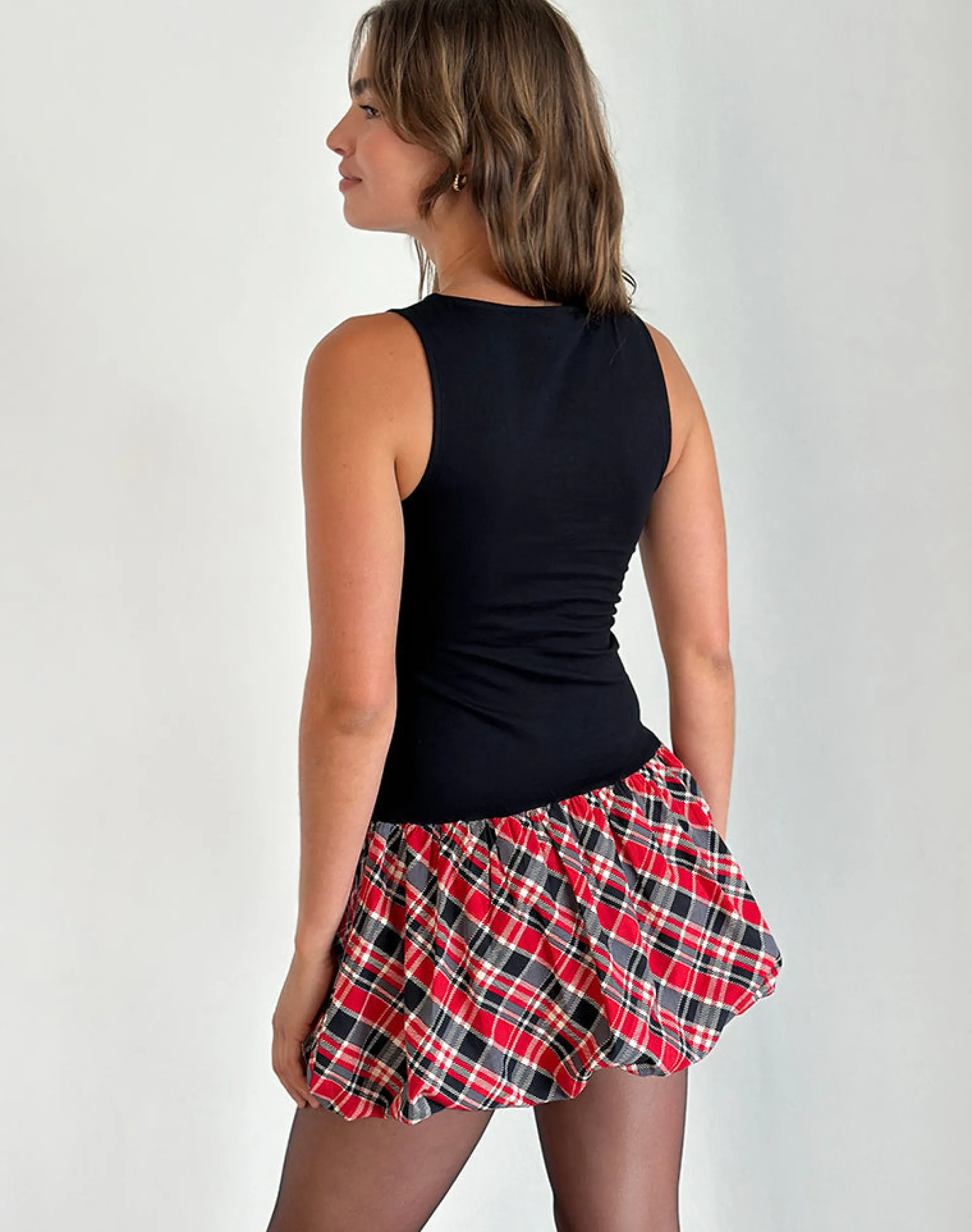 Motel Rocks Tailoring | Bodycon Dresses-Ortega Mini Dress in Black with Diagonal Check Red